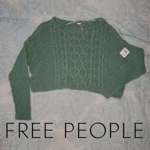 Free People Changing Tides Pullover Long Sleeve Crop Sweater XS Spruce